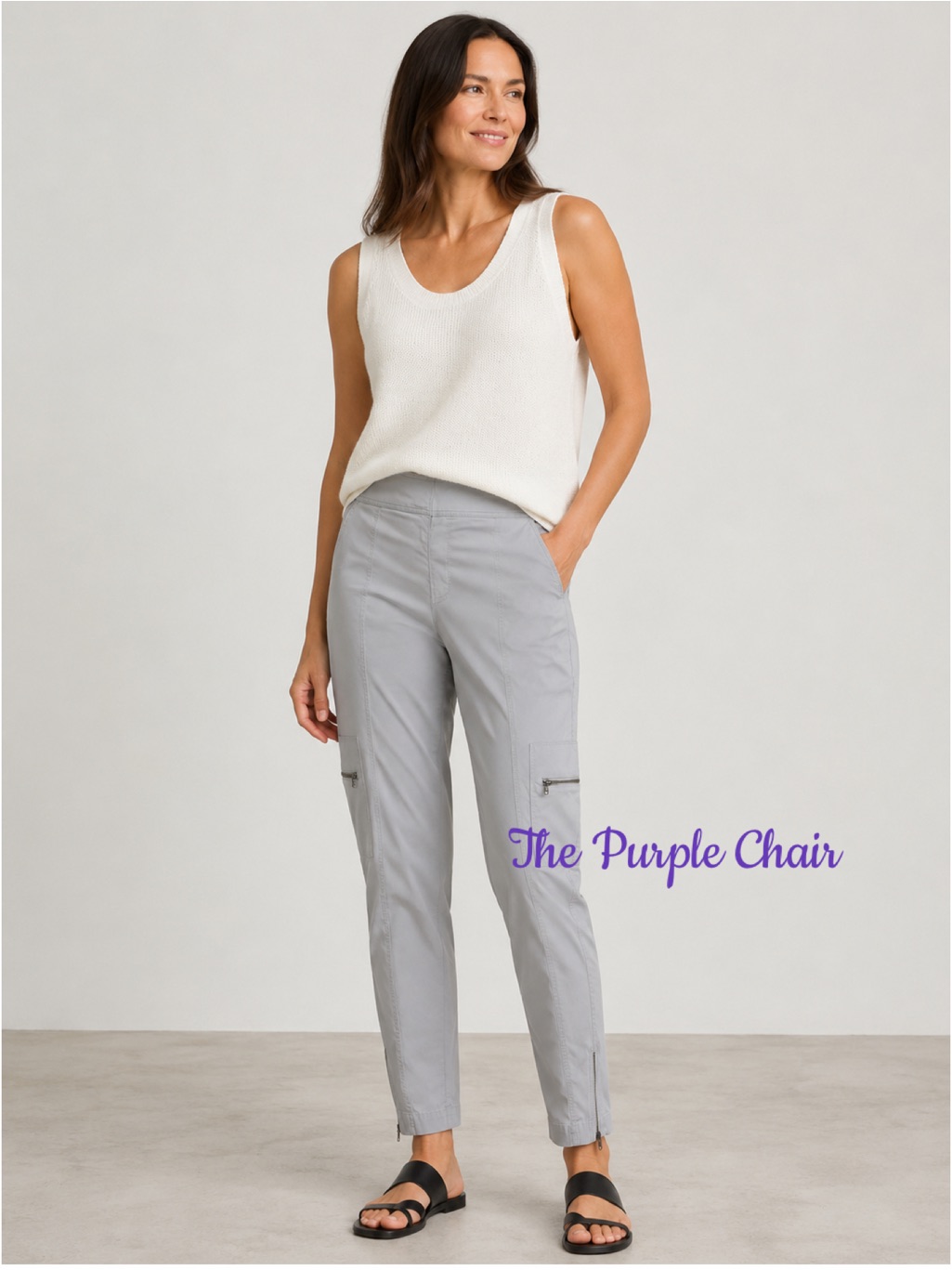Eileen Fisher Light Gray Organic Cotton Zipper Hem Ankle Cargo Pants S